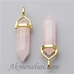 Pakabukas Rožinis kvarcas -rose quartz, aukso spalvos kilpa, 40x12mm, bullet