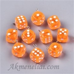 Pakabukas akrilinis Kauliukas oranžinis,  19x19mm