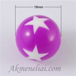 Karoliukas  akrilo su žvaigždėm, violetinis, 19mm