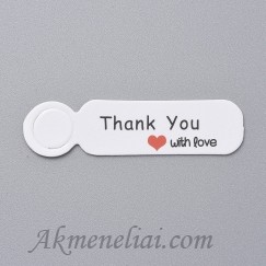 Etiketės baltos, Thank you with love, 13x49.5x0.5mm, pakuotė 100vnt.