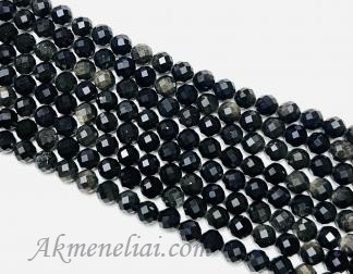 Obsidianas, facetuotas, apvalus, 8mm, 1vnt.