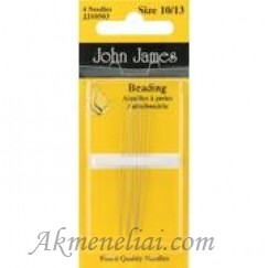 John James karoliukų vėrimo ir siuvinėjimo adatos Nr 10/13, pakuotėje 4 vnt.
