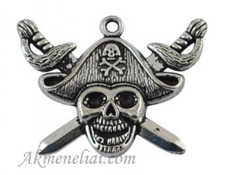 Pakabukas Piratas sidabro spalvos 43x34mm